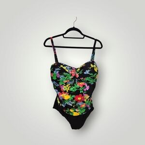 Bonita Swim Floral One Piece tropical one piece  Swimsuit size 16 black orange
